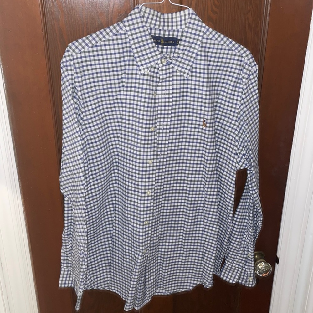 Ralph Lauren mens XL button down; dark green and navy